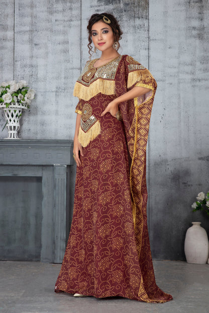 Maroon Color Designer Kaftan