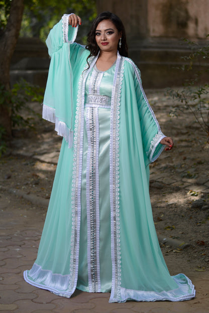 Mint Green Color Moroccan Kaftan