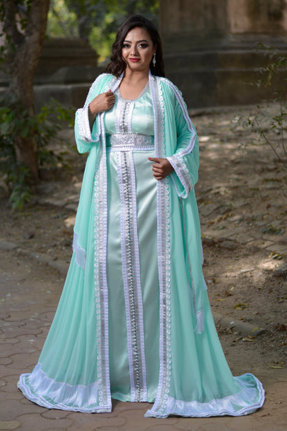 Mint Green Color Moroccan Kaftan