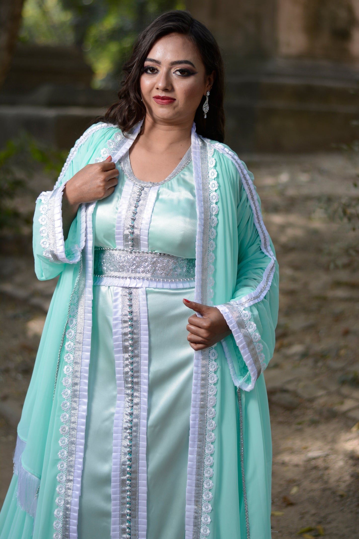 Mint Green Color Moroccan Kaftan