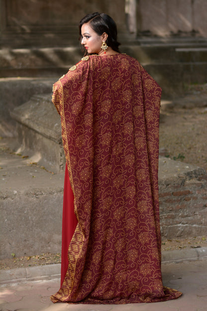 Maroon Color Islamic Hand Beaded Kaftan