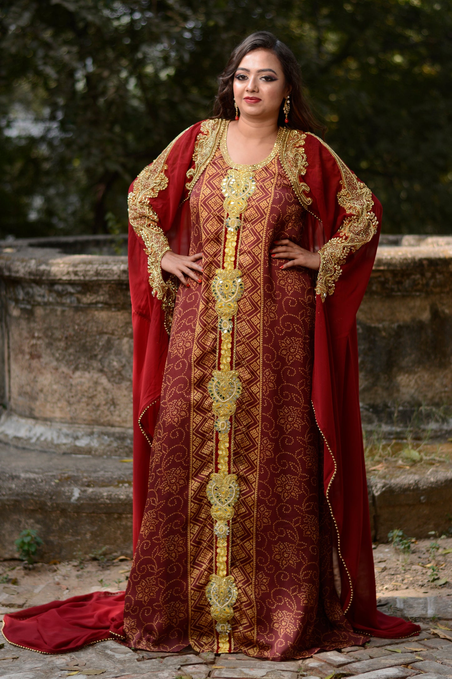 Maroon Color Designer Kaftan