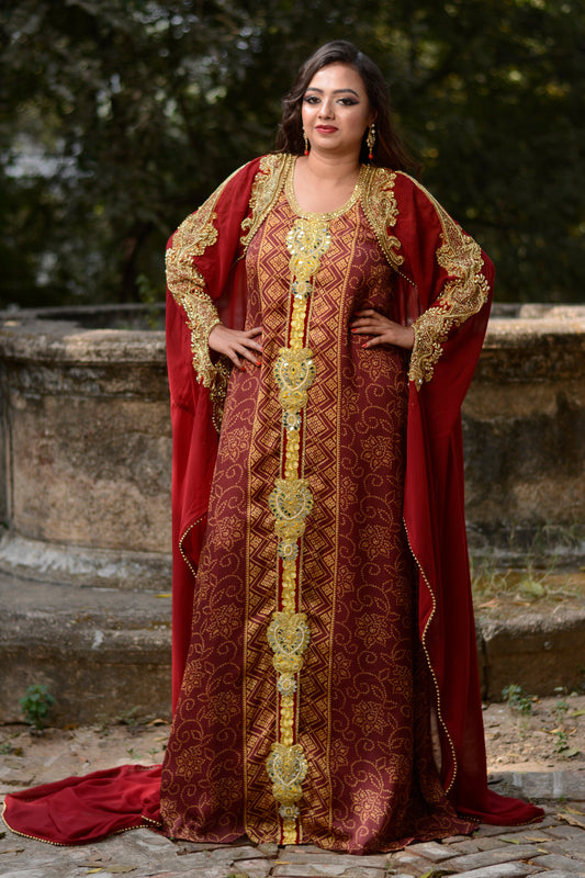 Maroon Color Designer Kaftan