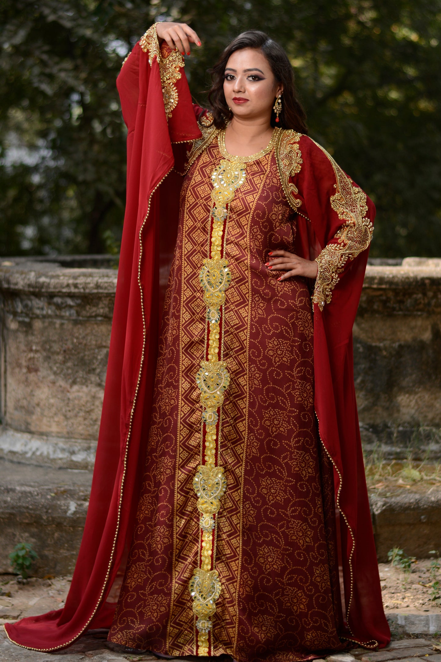 Maroon Color Designer Kaftan