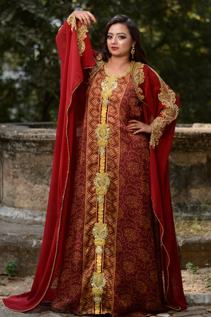 Maroon Color Designer Kaftan