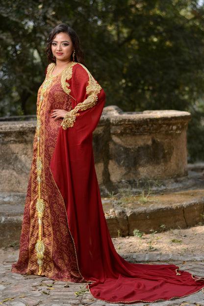 Maroon Color Designer Kaftan