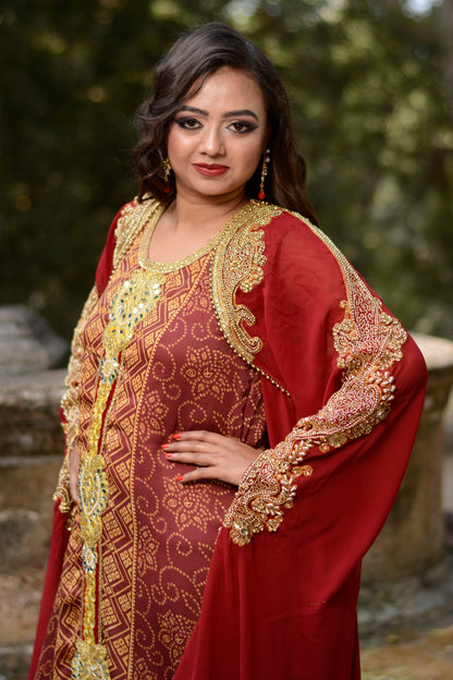Maroon Color Designer Kaftan