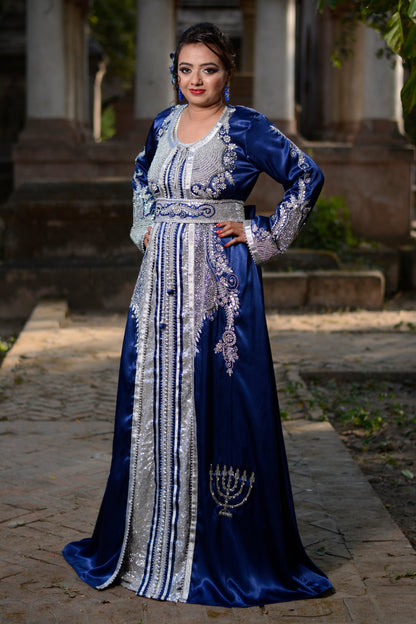 Dark Blue Color Islamic Moroccan Kaftan