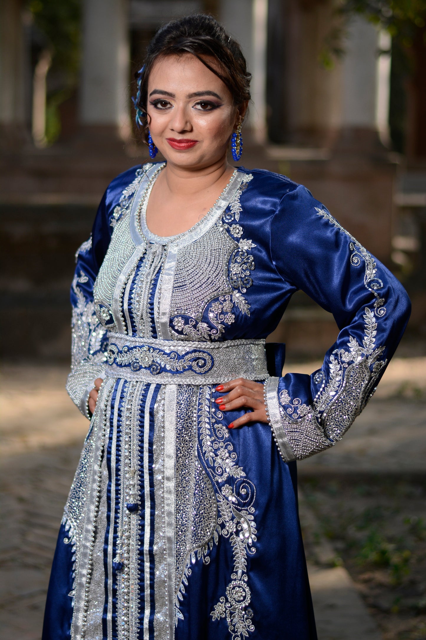 Dark Blue Color Islamic Moroccan Kaftan