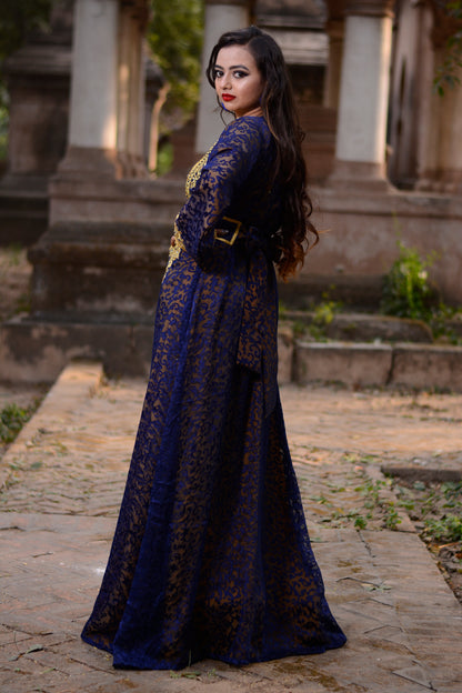 Blue and Gold Color Designer Wedding Kaftan
