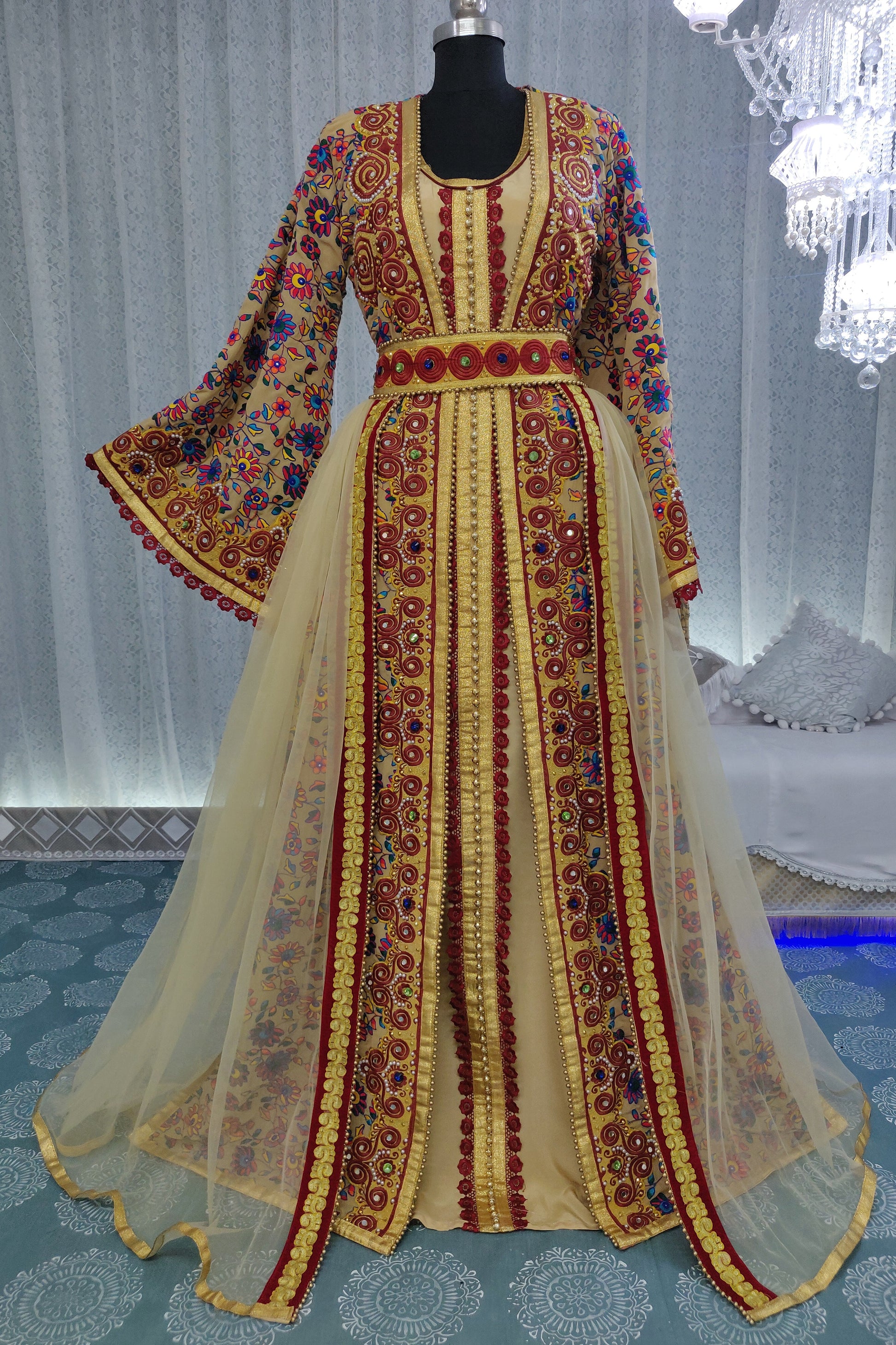 Beige Color Party Wear Moroccan Kaftan