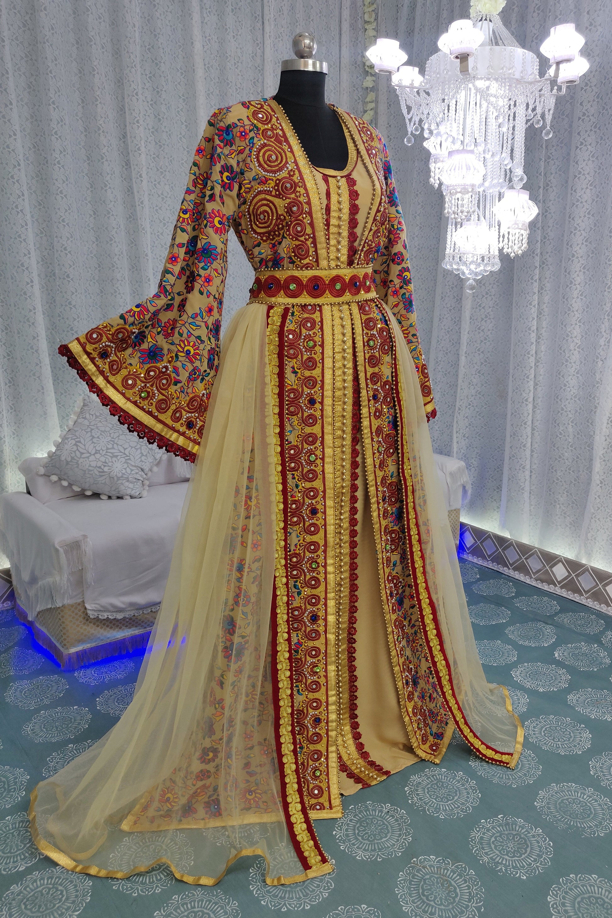 Beige Color Party Wear Moroccan Kaftan