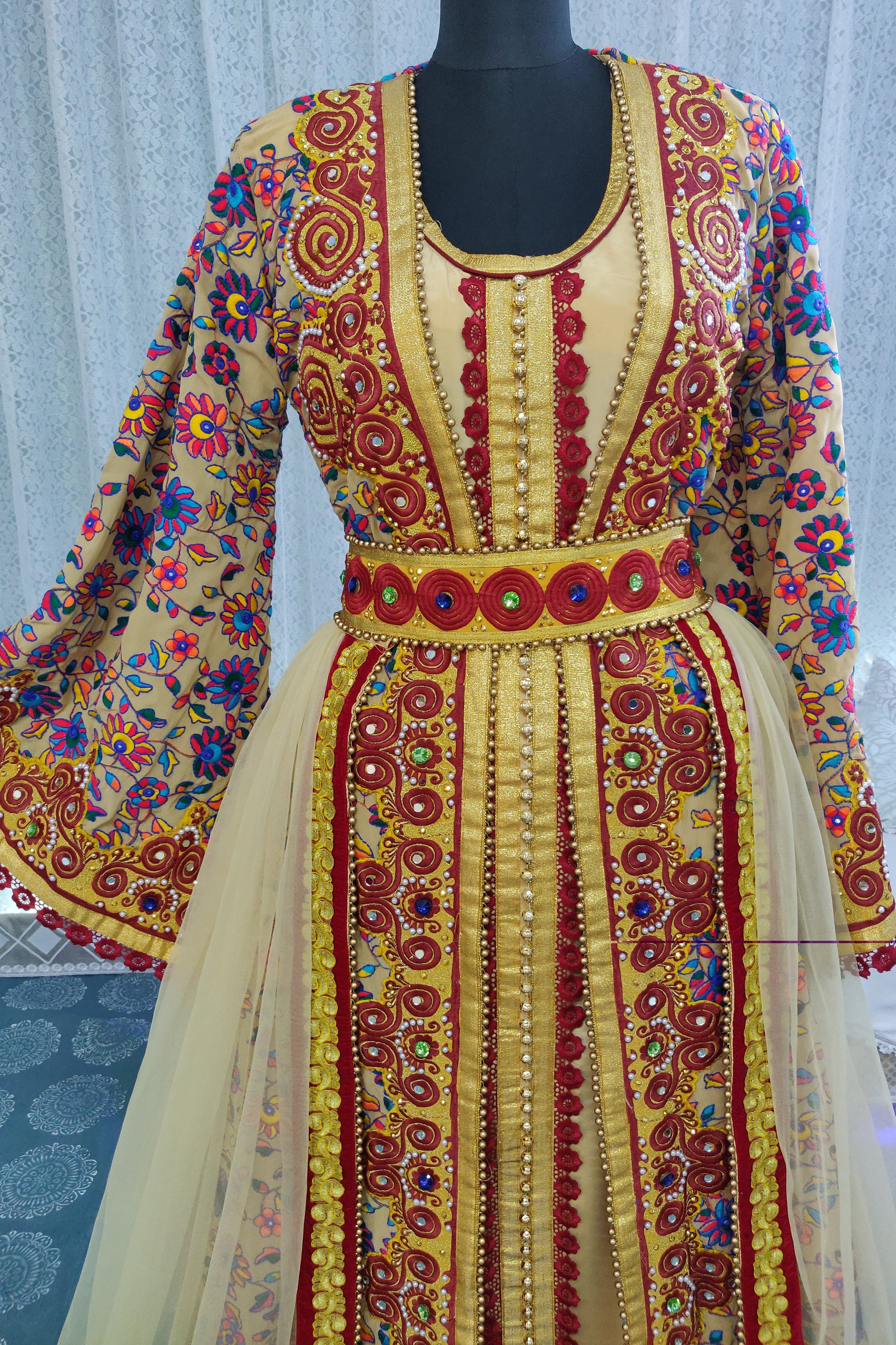 Beige Color Party Wear Moroccan Kaftan