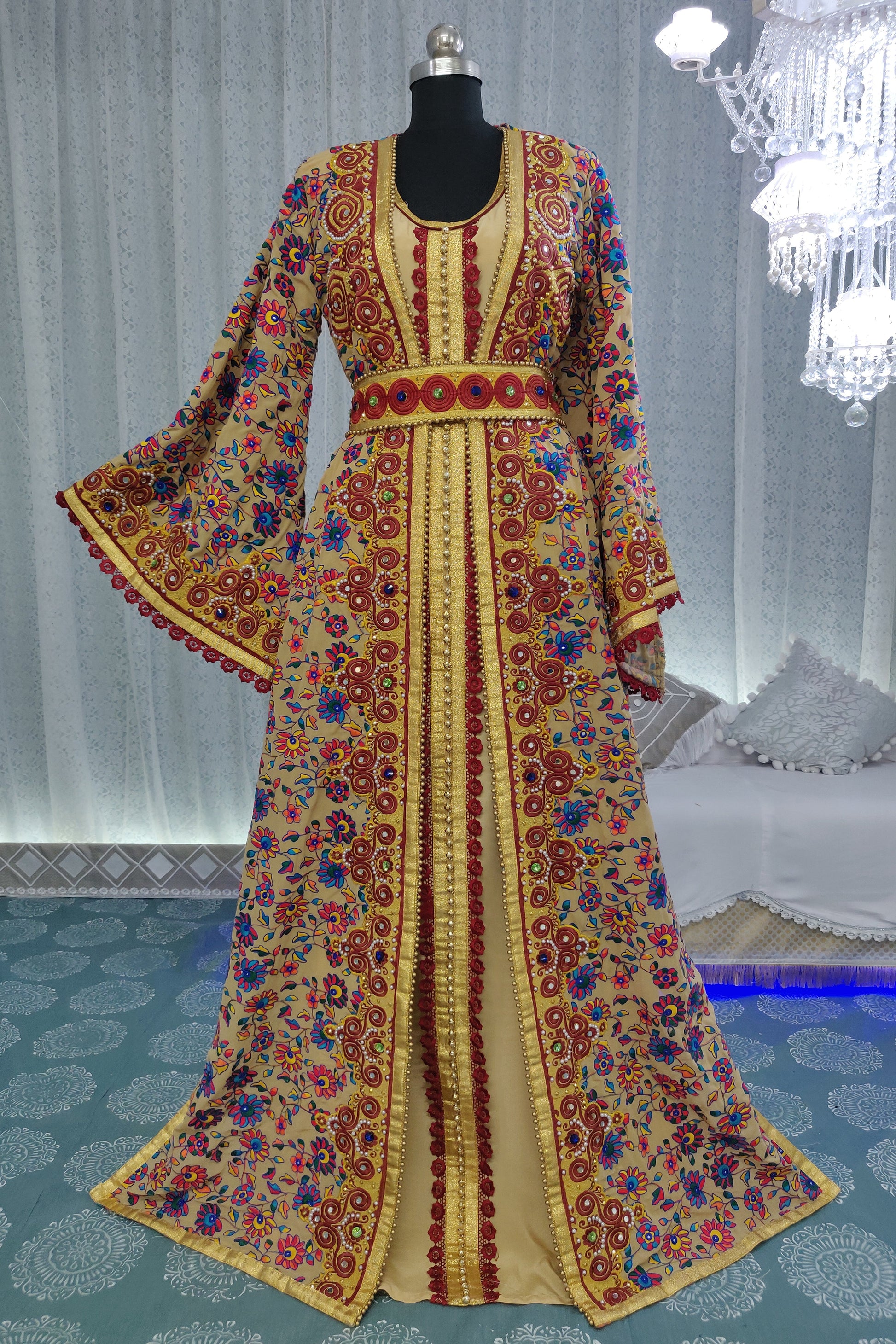 Beige Color Party Wear Moroccan Kaftan