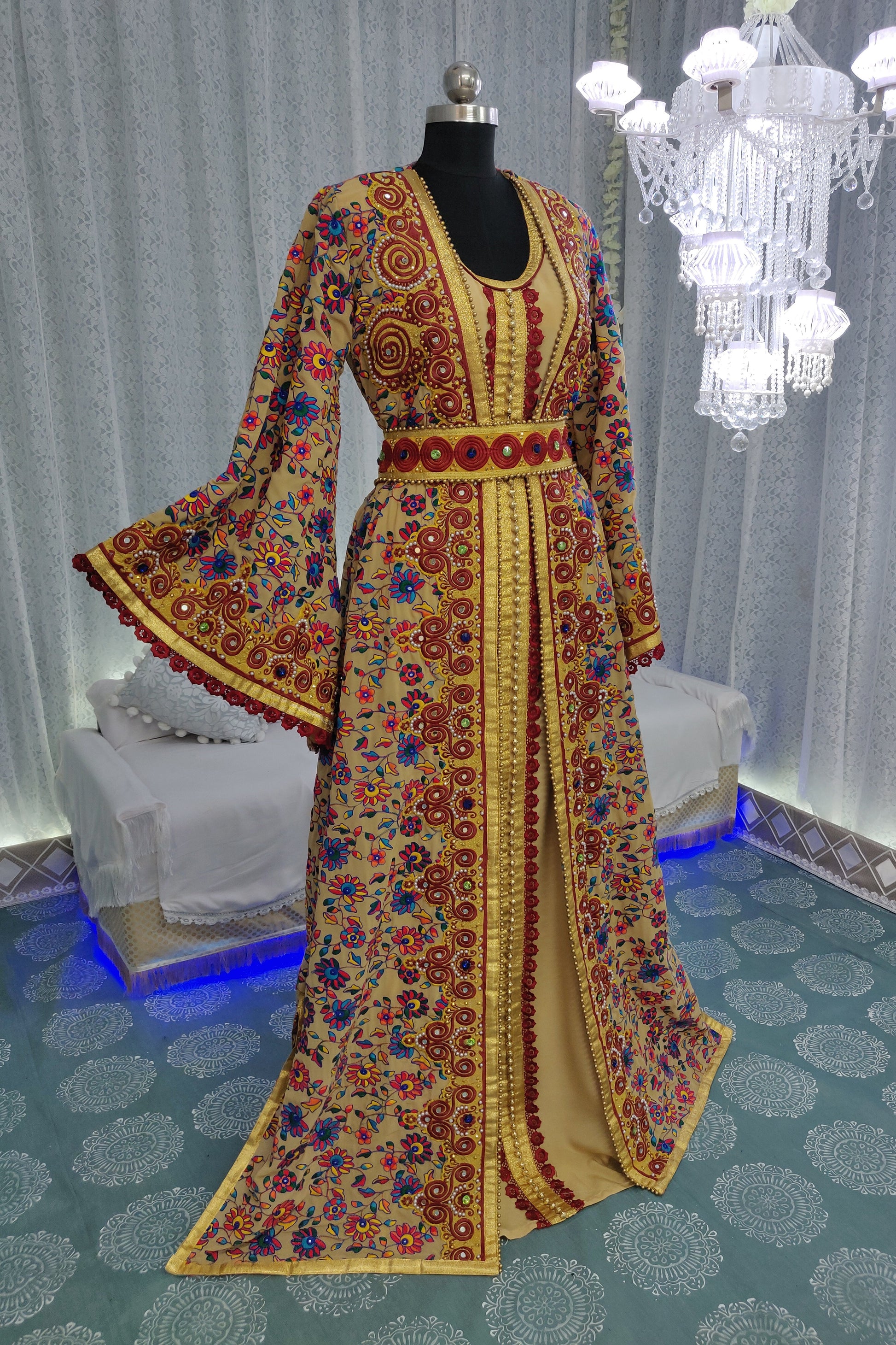 Beige Color Party Wear Moroccan Kaftan
