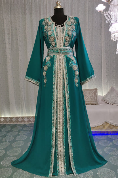 Sea Green Color Designer Moroccan Kaftan