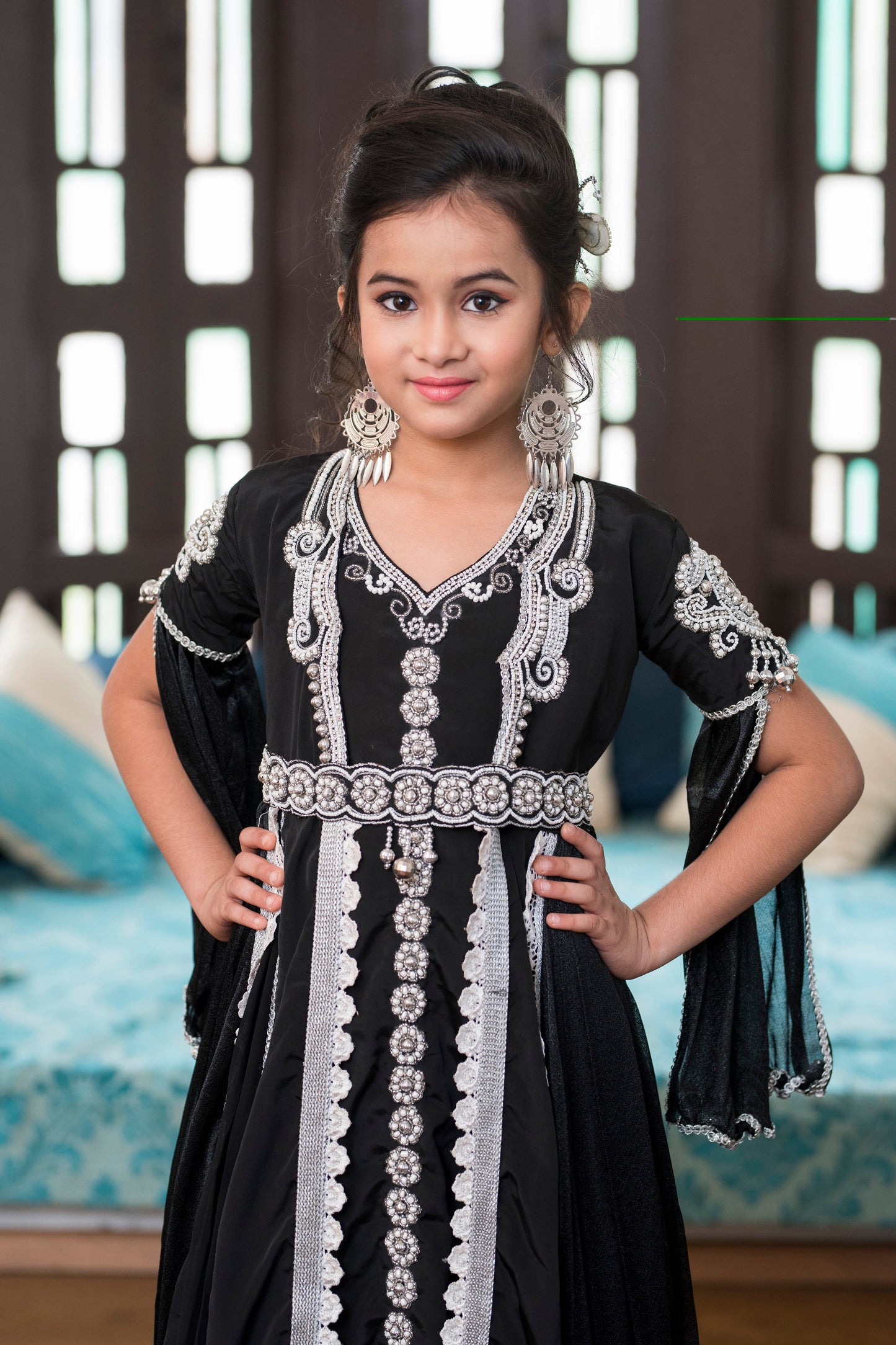 Black Color Kids Moroccan Style Kaftan