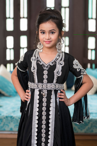 Black Color Kids Moroccan Style Kaftan