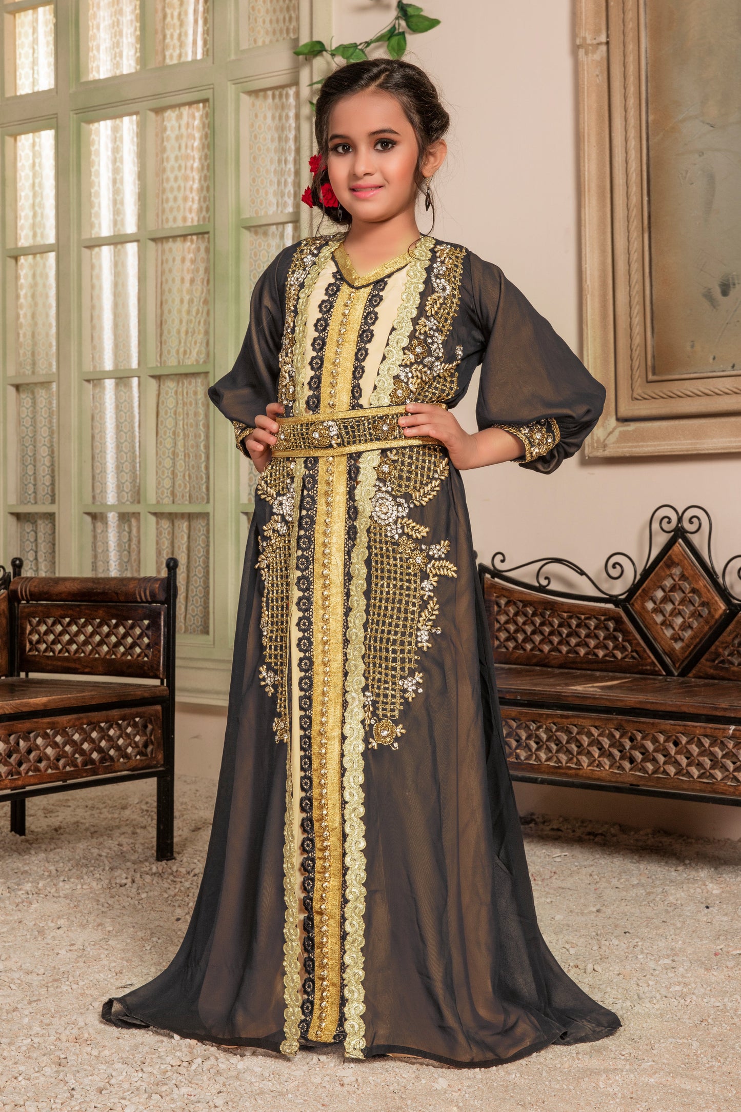 Black  Color Desinger Kids Kaftan