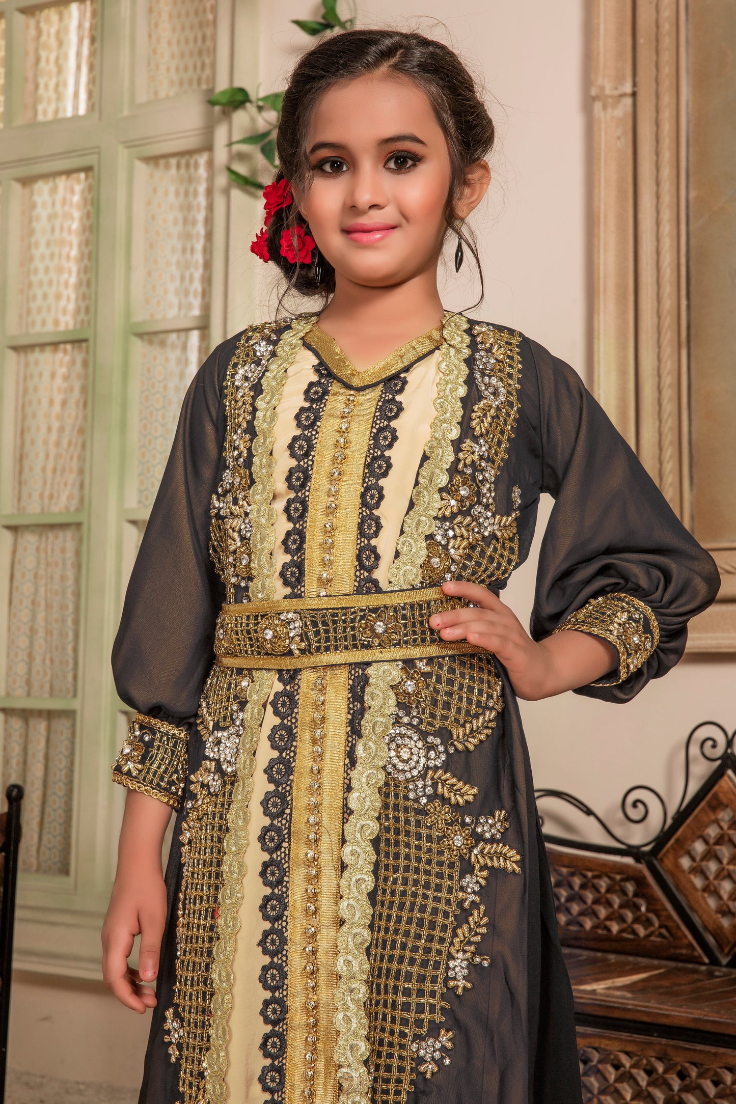 Black  Color Desinger Kids Kaftan