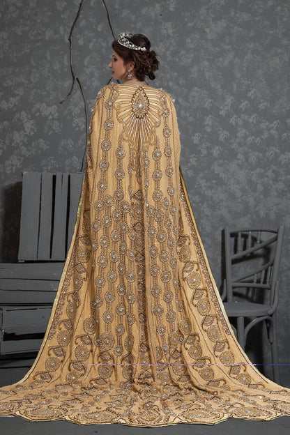 Beige Color Wedding Designer Moroccan Kaftan With Vail