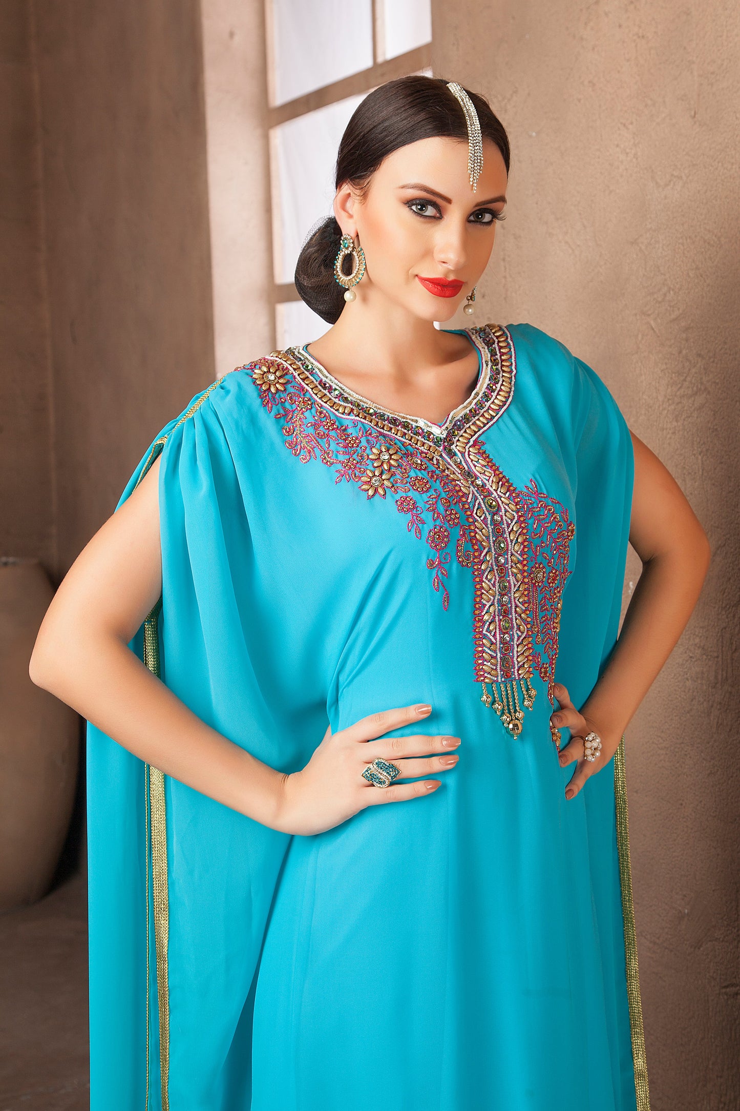 Firozi Color Designer Dubai Kaftan