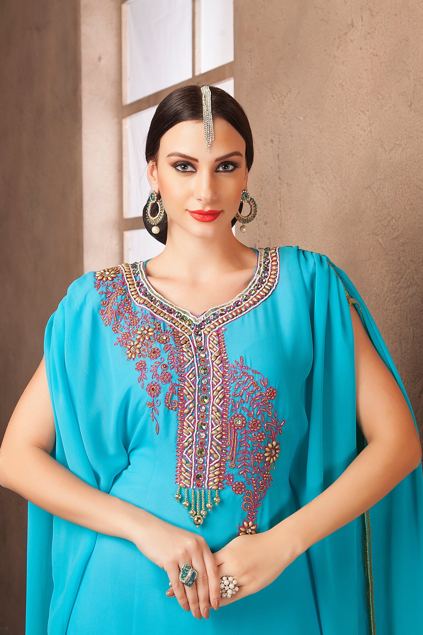Firozi Color Designer Dubai Kaftan