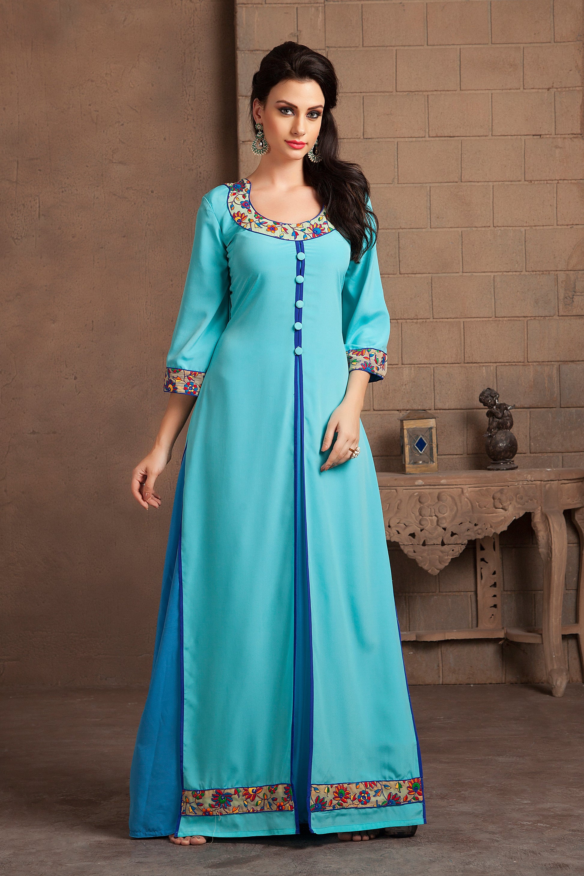 Aqua Blue Color Casual Designer Kaftan Aqua Blue Color Casual Designer Kaftan