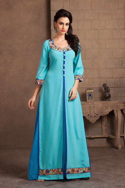 Aqua Blue Color Casual Designer Kaftan
