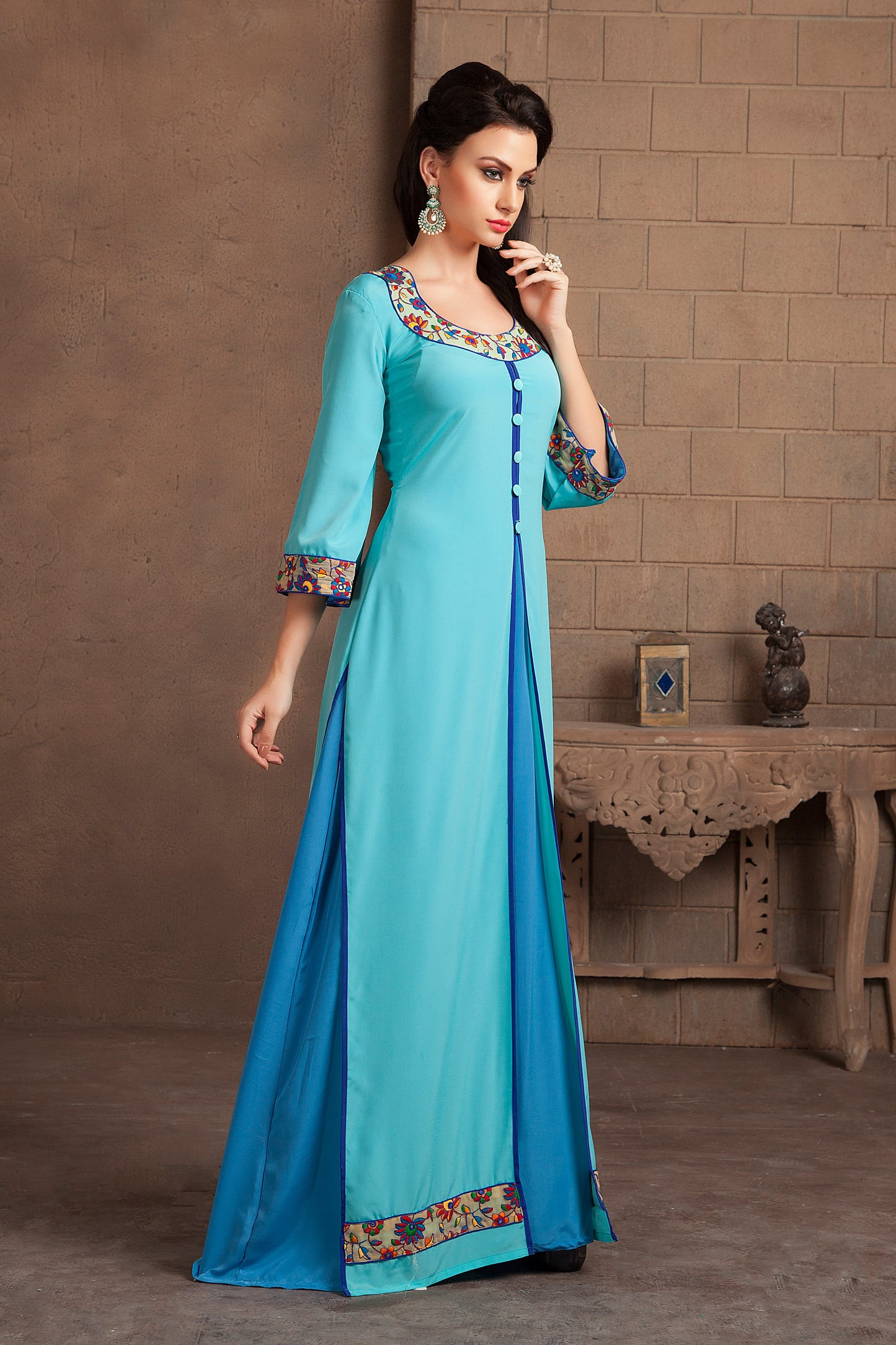 Aqua Blue Color Casual Designer Kaftan