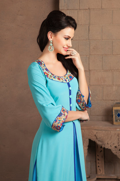 Aqua Blue Color Casual Designer Kaftan