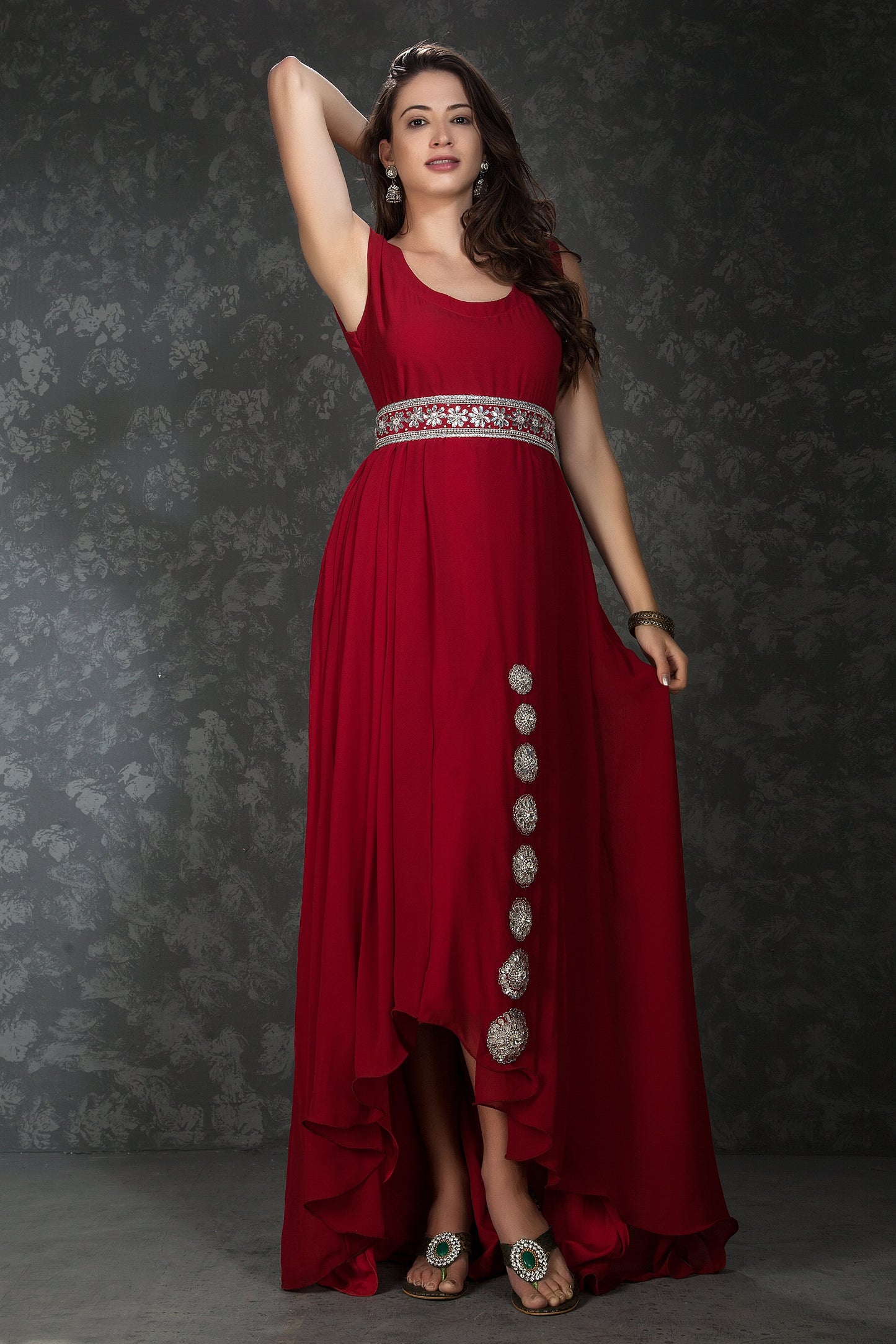 Red Color Designer Maxi Kaftan